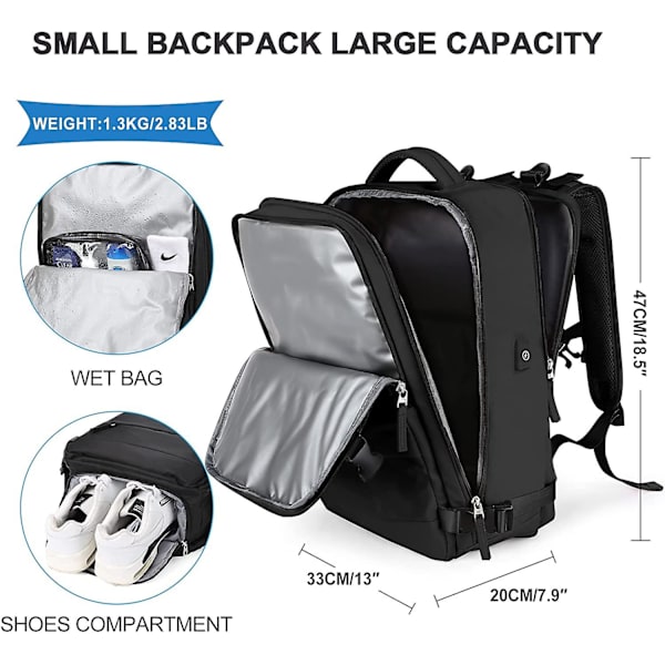 Stor Reseryggsäck Kvinnor, Kabinväska Ryggsäck Män, Vandringsryggsäck 17 inch Laptops B1-black(medium)