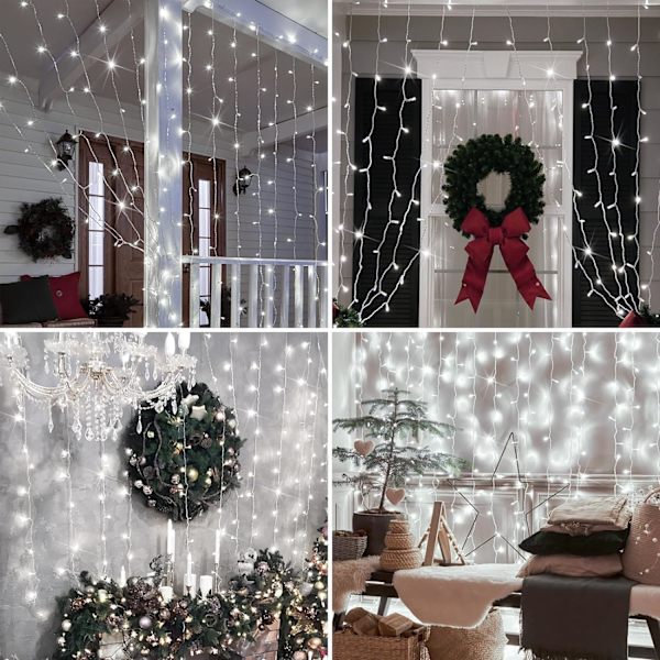 Gardiner med lampor för sovrum, 200 LED-lampor, hängande sträng, utomhus, vattentät White USB-200 LED