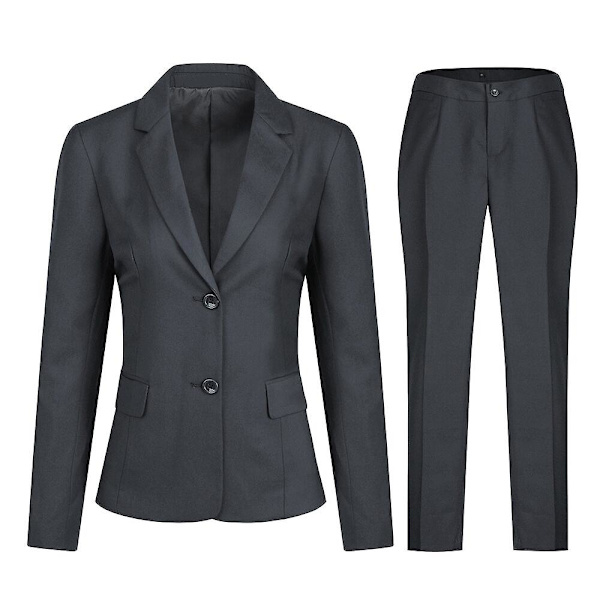 Allthemen Dam 2-delad Office Lady Business Slim Fit Blazer Byxor Dark Gray XS