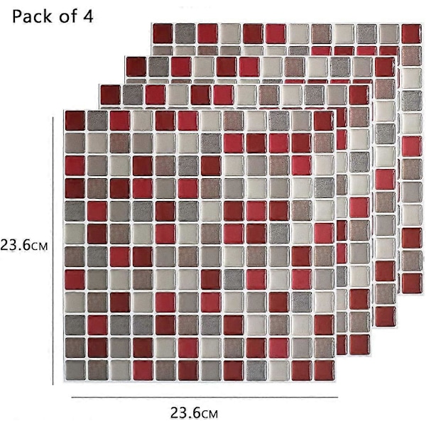 3D Mosaik Kakel Självhäftande Vägg Vattentät Självhäftande Kakeldekal 23.6X23.6cm för Kök Badrum - 4 stycken