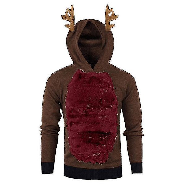 Herr Jul Huvtröja Jumper Toppar Xmas Rudolph Reindeer Pullover Coffee Wine Red L