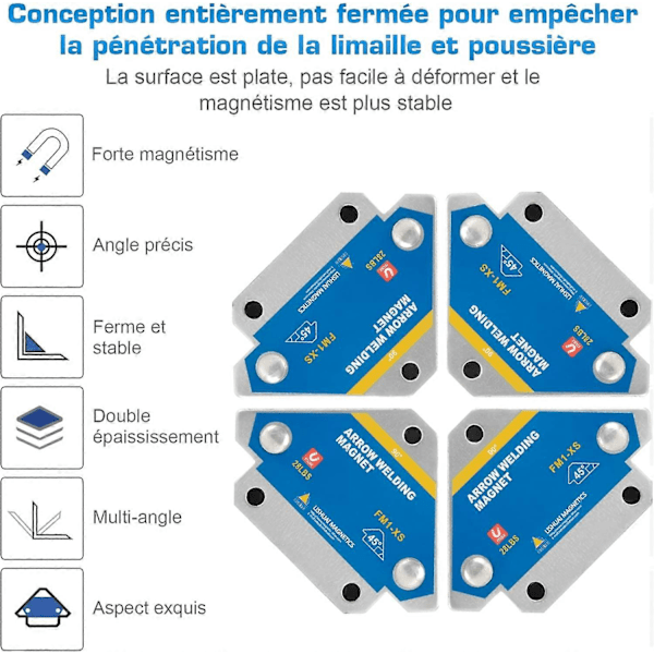 4 st Svetsmagnet med Hållkraft 13kg/28LB Magnetisk Positioner Vinkel Svetsfyrkant 45 90 135 Svetsmagnet Fyrkant Hjälplokationsverktyg