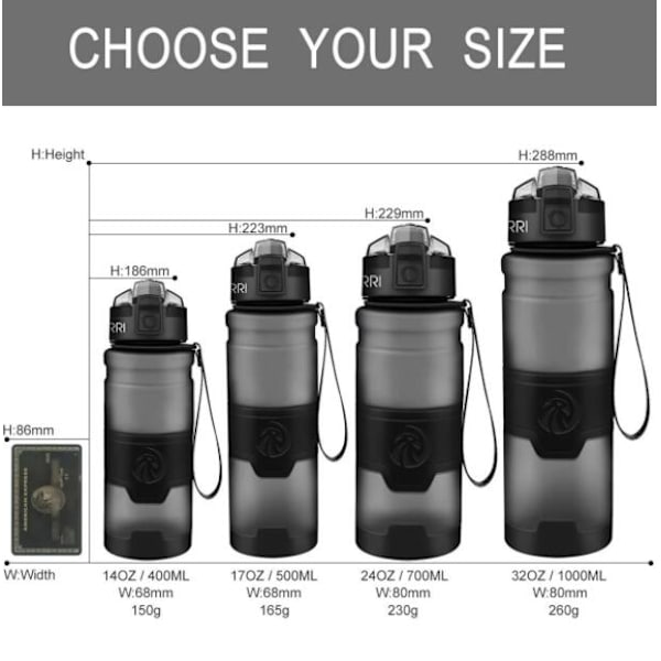 Sportvattenflaska för barn, 500ml/700ml/1000ml - BPA-fri Eco-f grå 700ml