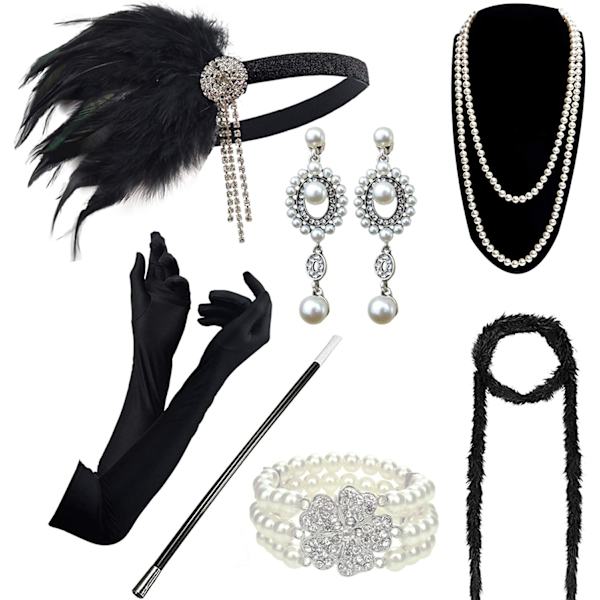 1920-talsklaff Gatsby set Vintage pannband Ea STYLE1