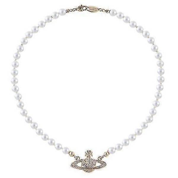 Pärlhalsband Saturnus Kristall Strass Halsband Imitationspärla Choker Halsband Saturnus Pärlhalsband