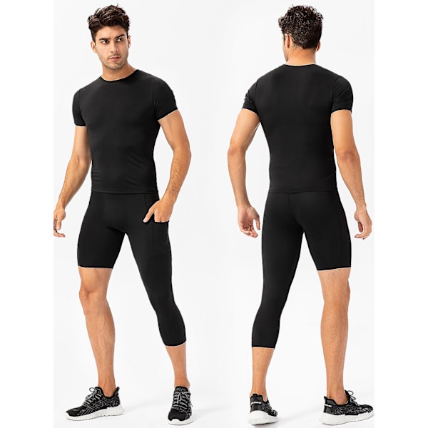 Män Enbens Leggings Kompatibla Basket Sido Fickor Fitness Träning Black Large