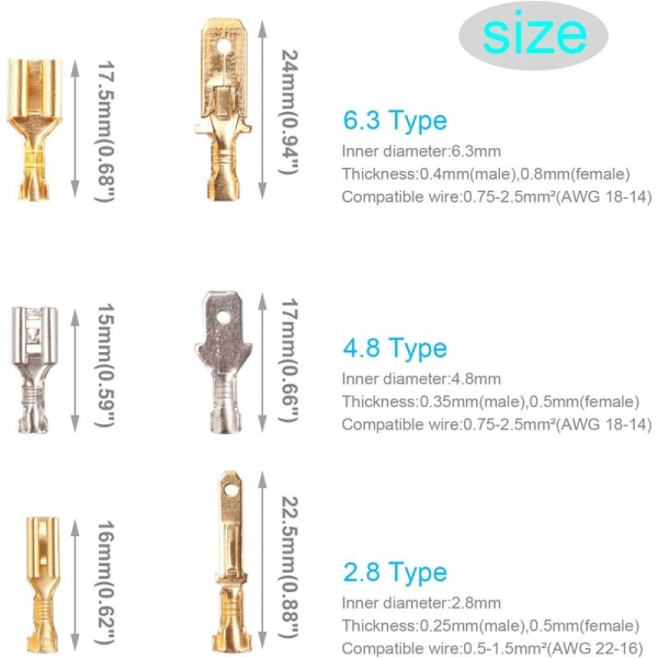 150 st 2,8 Mm 4,8 Mm 6,3 Mm Trådkontakt Spade 3,9 Mm Bullet Conne