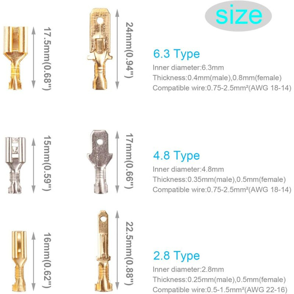 150 stycken 2,8 mm 4,8 mm 6,3 mm gänganslutningsskyffel 3,9 mm