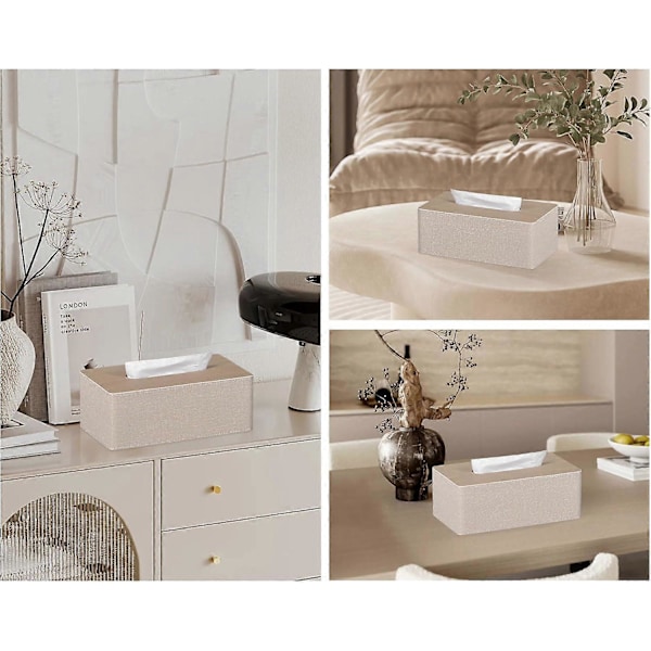 Servettlåda, Rektangulär, PU Läder Ansiktsservetter, Dispenser Box Hållare för Byrå Badrumsinredning (Beige)