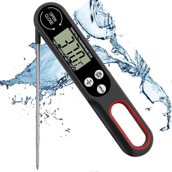 Digital Kötttermometer, Snabbavläst Matlagningstermometer med Rostfri Vikbar Lång Sond och Automatisk På/Av Termometer för Kök BBQ Wa