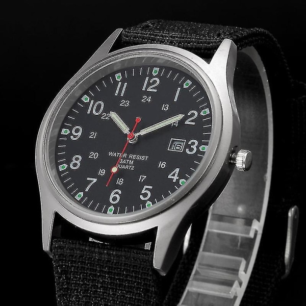Män Military Watch Quartz Analog Clock Canvas Armband Sport Army Wa