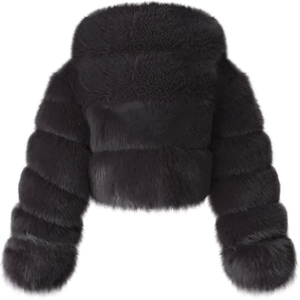 Konstgjord Pälsjacka Dam Med Huva Kort Bubbeljacka Fleece Kort Varm J Black XX-Large