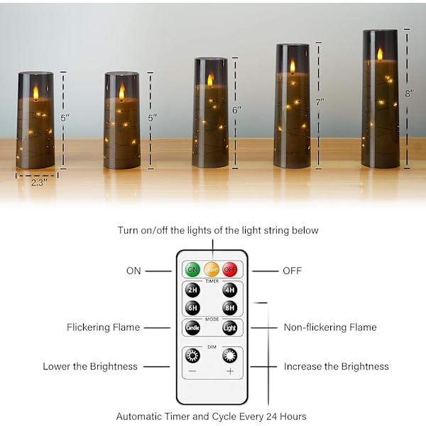 kakoya Flamlösa LED-ljus med timer 5 st flimrande flamlösa Cand Gray