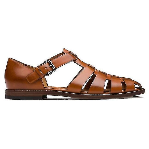 Handgjorda Läder Sport Sandaler för Män - Stängd Tå, Utomhus Stil, Modell Y7891 Brown 42