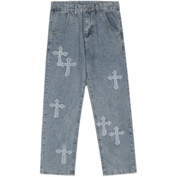 V-hanver Herr Streetwear Baggy Jeans Byxor Cross Hip Hop XL