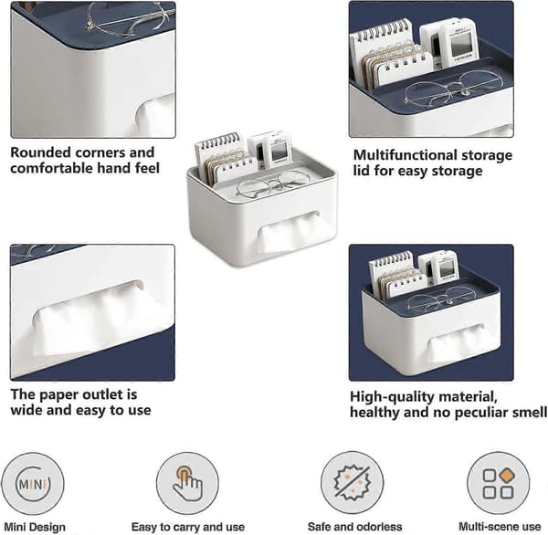 Rektangulär Tissue Box Cover Hållare med Förvaring Servett, Grå