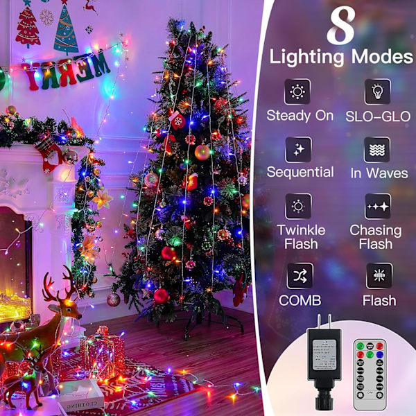 shineshine 197FT 600LED julbelysning utomhus, vattentät 8 Lightin Multicolor 600 LED
