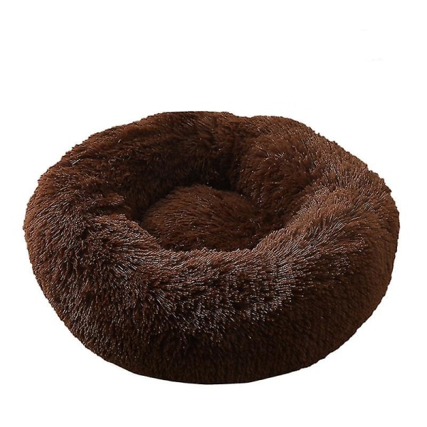 Tvättbar Lugnande Bekväm Donut Style Plysch Katt- eller Hundsäng XL Brown