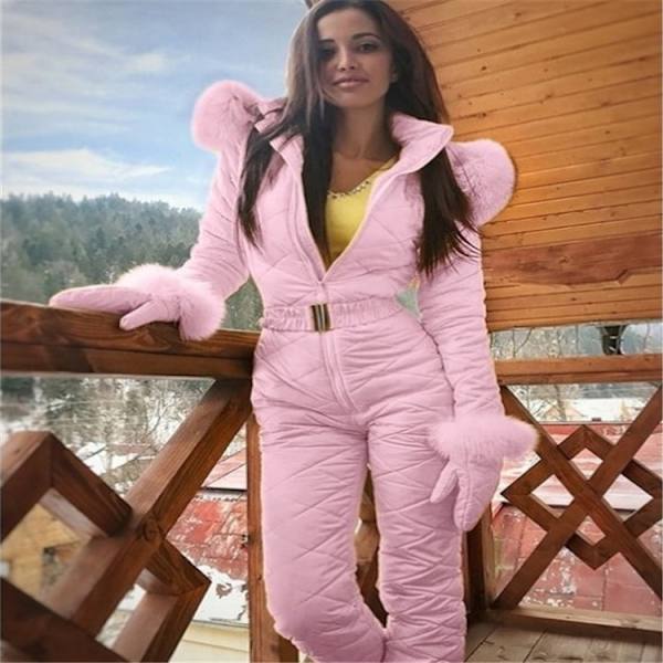 Vintervarm Snödräkt för Kvinnor, Utomhussportsbyxor, Skiddräkt, Vattentät Pink M