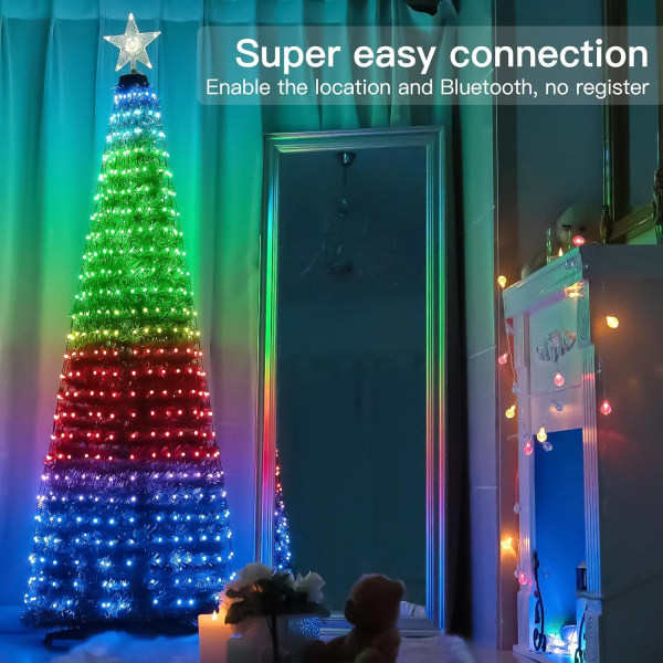 6 Ft Smart Christmas Tree Lights - 400 lysdioder med fjärrkontroll och appkontroll - 5 FT - Without Christmas Tree