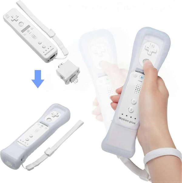 Motion Plus Adapter Sensor med Silikonfodral för Nintendo Wii Fjärrkontroll, 2-Pack, Vit, Kompatibel med MotionPlus