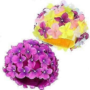 2 st Kvinnor Badmössor Blommiga Badmössor Andningsbara Elastiska Badmössor Med Blommor Kronblad Badhattar