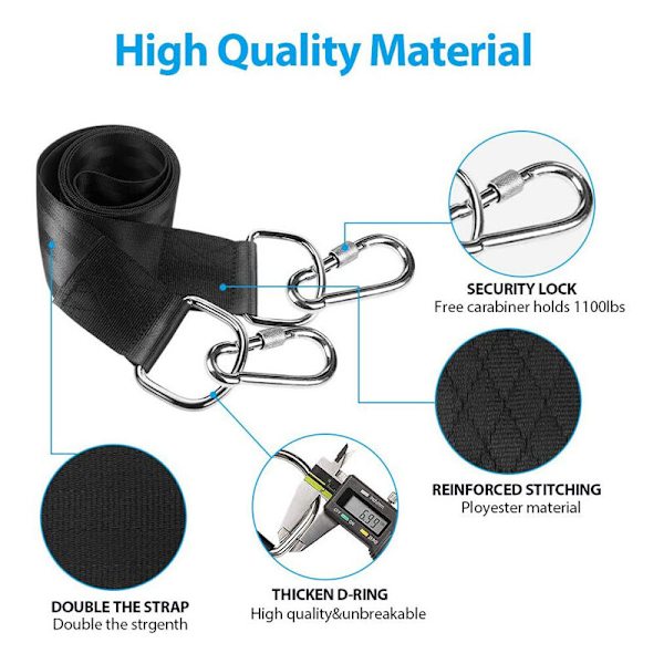Tree Swing Strap Kit, med två karbinhakar i rostfritt stål, suita