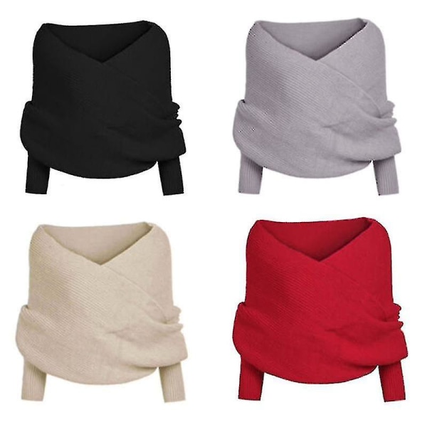 Damstickad tröja Toppar Scarf Med ärmlindning Vinter Varm Sjal Sc Grey