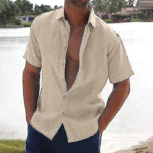 Sommar enfärgad kortärmad linneskjorta för män Lös Casual S apricot 2XL  8b49 | apricot | 2XL | Fyndiq