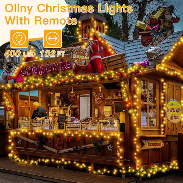 Ollny Julbelysning Utomhus, 396LED 40M Julgransbelysning Wat Warm White 400 LEDs