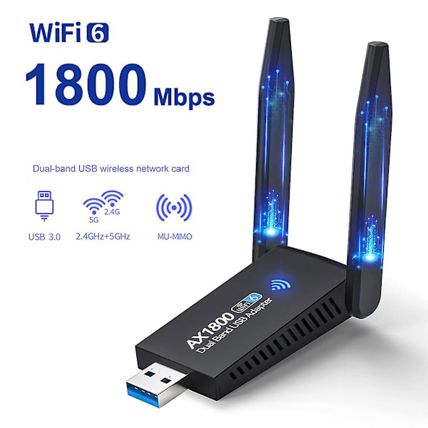 Trådlös USB Wifi 6-adapter USB 3.0 Nätverkskort 1800 Mbps Dubbelbands 2.4 GHz/5 GHz