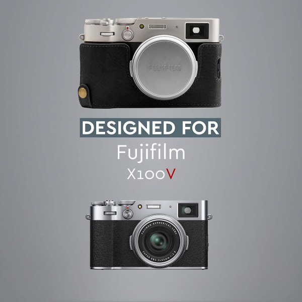 Ever Ready äkta läder kamera case kompatibel med Fuji svart
