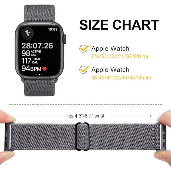 Stretchband Kompatibel med Apple Watch Armband 38mm 40mm 43mm Armgrön/mörkgrå/svart 42/44/45/49 mm