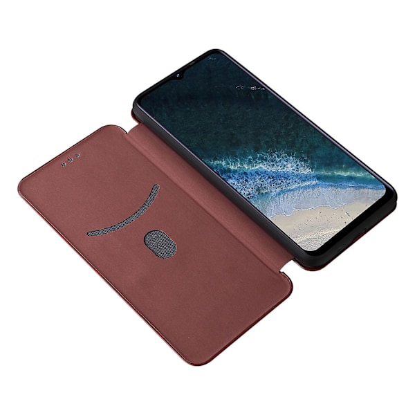 Kompatibel med Oukitel C25 Kolfibermönster Premium Flip Case Wit Brown