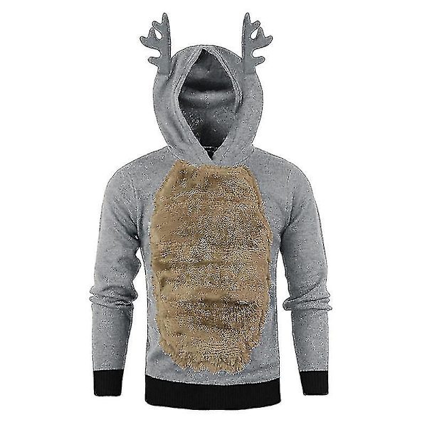 Herr Jul Huvtröja Jumper Toppar Xmas Rudolph Reindeer Pullover Grey L
