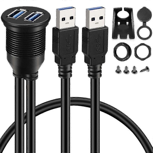 2 Portar USB 3.0 Aux Infälld Monteringsförlängningskabel för Bil Lastbil Båt Motorcykel Instrumentbräda Pa
