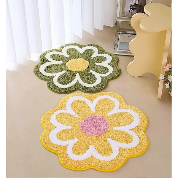 Blommig Matta Söt Blommig Badrumsmatta Mjuk Mikrofiber Rund Blomma Golvmatta Vattenabsorption