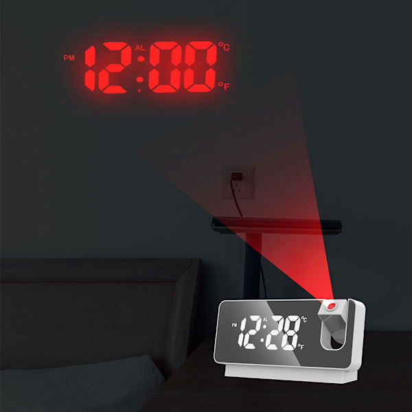 Projektionsväckarklocka, Digital Vibrerande med LED-Display Laddningsversion colorful ligh white