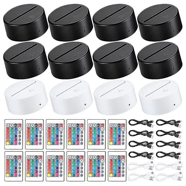 12-pack 3D nattlampa med LED-bas, 16 färger, LED-displaybas