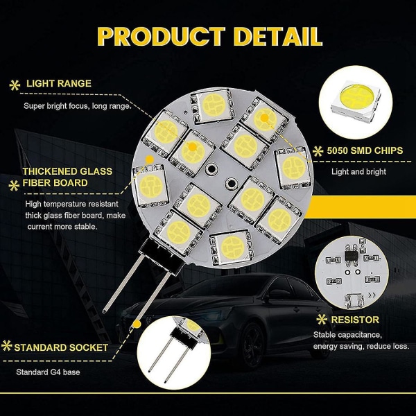 12 st G4 Puck-lampor LED-lampor Sidopinsbas G4 5050 12smd, vit