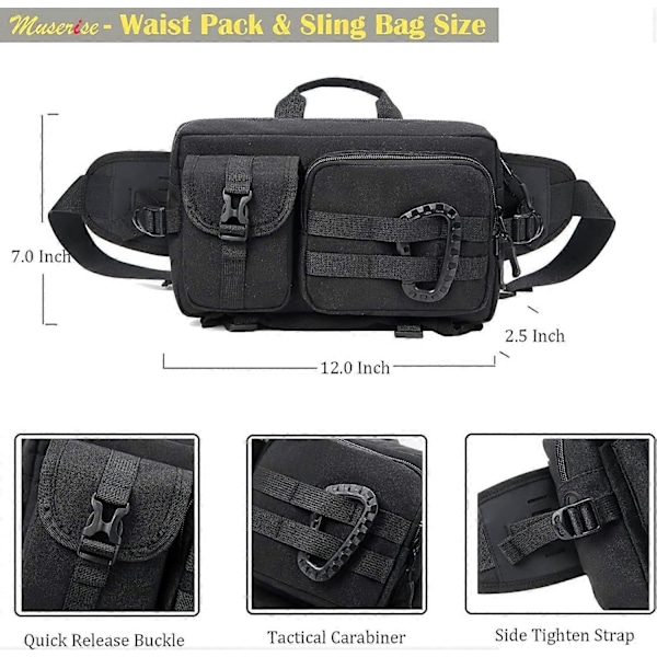 Utomhus Crossbody Midjeväska för Män, Vattenavvisande Taktisk Sling Bag för Män. Mångsidig Vandring EDC Bröstväska Ryggsäck, Taktisk Midjeväska Med Wa