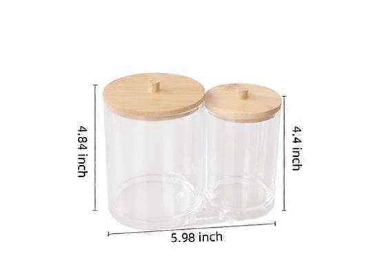 Bomullspinnehållare, Bomullspinnebehållare Bomullspinneförvaring Bomullspinnebox med Trälock för Vardagsrum, Sovrum, Badrum (15,9x9x13cm)