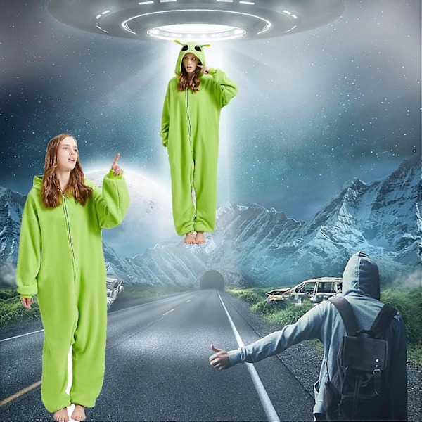 Grön Alien Onesie Pyjamas Vuxen Tecknad Halloween Cosplay Kostym Hemmakläder Sovkläder för Kvinnor Män M