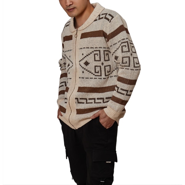 Herr Khaki Zip Cardigan Jacquard stickad tröja Höst/vinter Varm Cl L-khaki