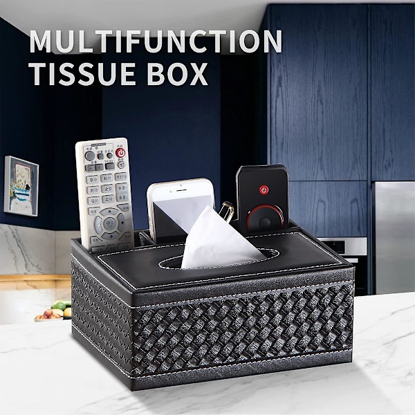 Servettboxlock Rektangulär Läder Svart Servetthållare