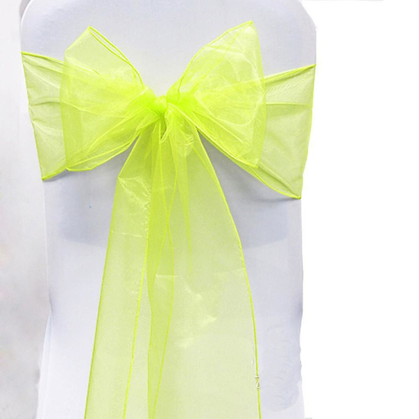 Organza Stolskydd Bred Tulle Bågar Band Knyt Bröllop Fest Het 25 Pcs Fluorescent Yellow