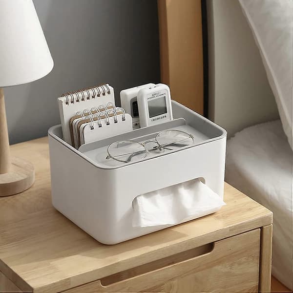 Rektangulär Tissue Box Cover Hållare med Förvaring Servett, Grå