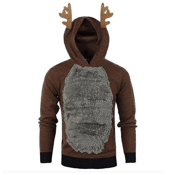 Herr Jul Huvtröja Jumper Toppar Xmas Rudolph Reindeer Pullover Coffee Grey 2XL