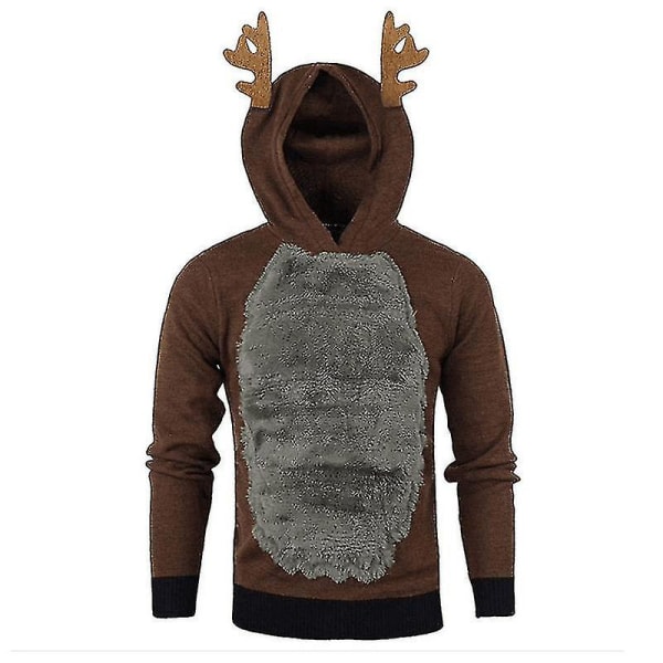 Herr Jul Huvtröja Jumper Toppar Xmas Rudolph Reindeer Pullover Coffee Grey L