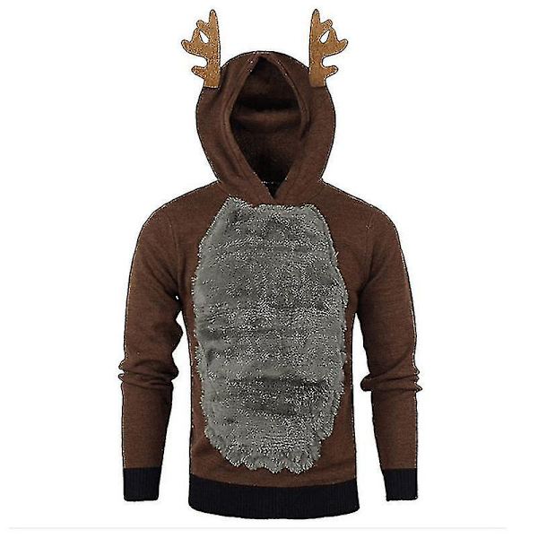 Huvtröja för män med julmotiv - Rudolph och renar Coffee Grey XL